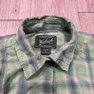 Woolrich Womens outdoor Western  Green Plaid Button Down Long Sleeve Shirt Large